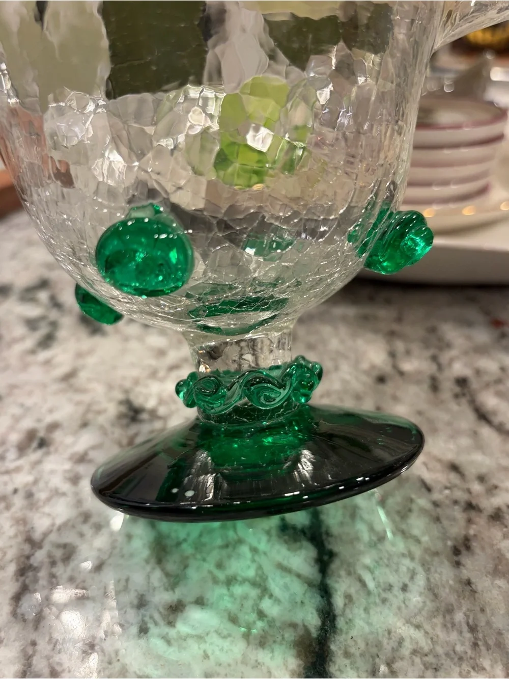 Green and Clear Glass Decorative Compote - Home Accents